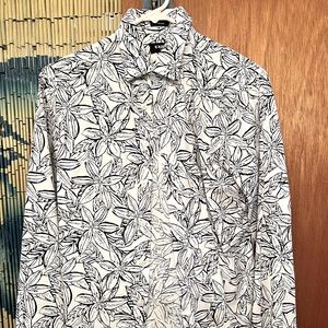Men’s Express dress shirt White with blue flowers extra small extra slim.
